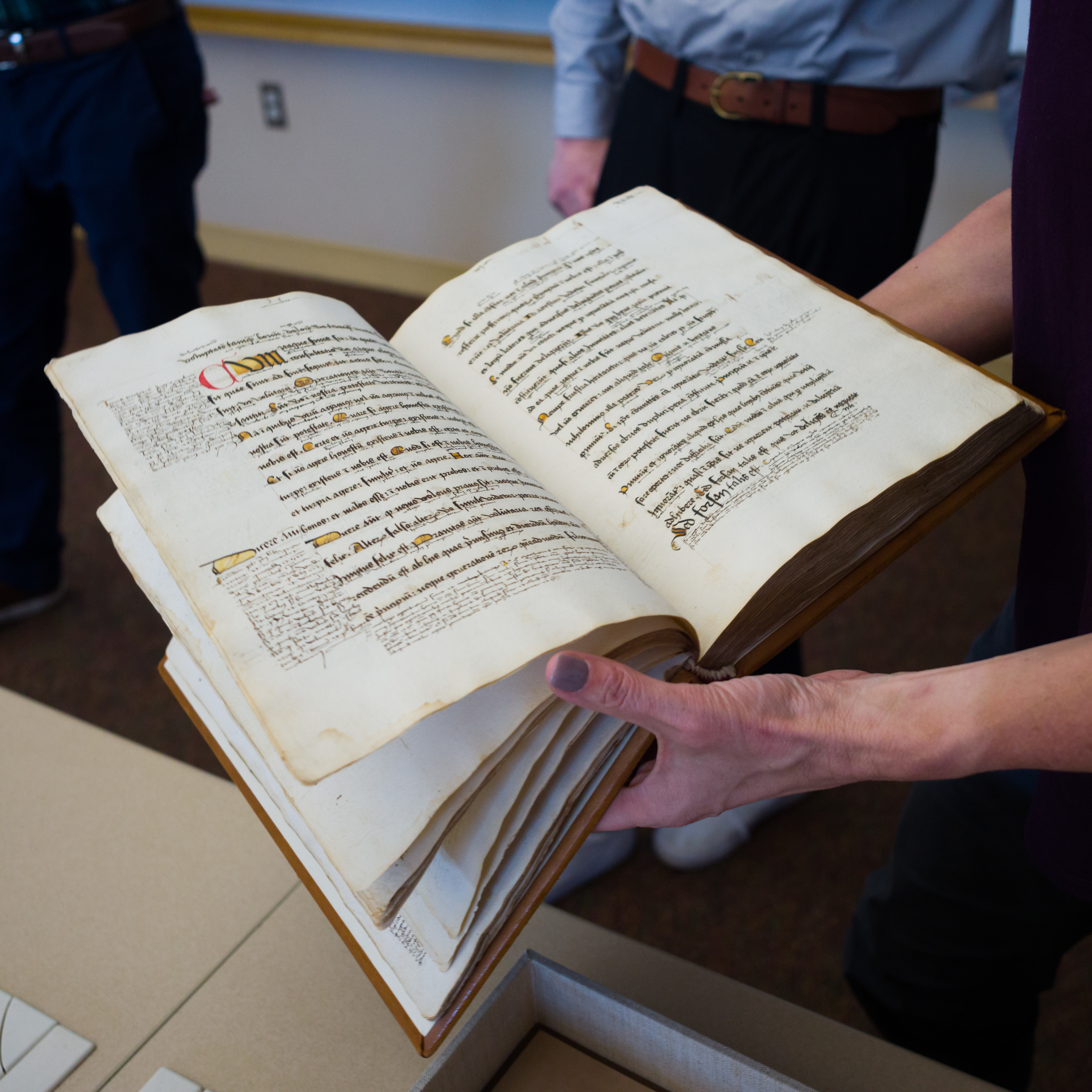 EMDD Year Two Pitch Nite, featuring a 1488 copy of Artistotle's Ethics illuminated in Latin, loaned by the Remnant Trust.