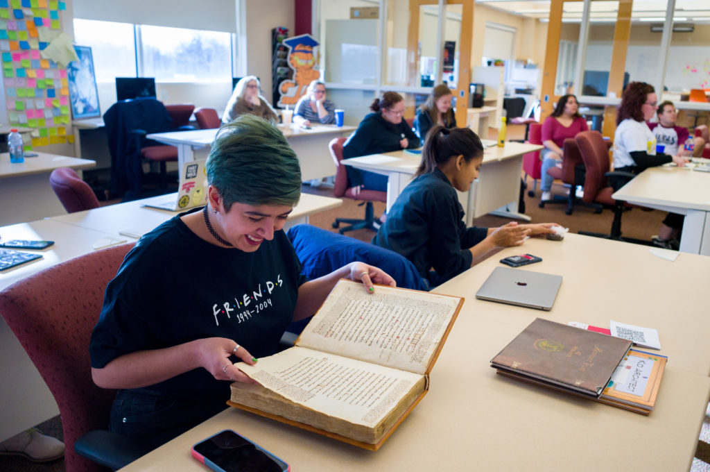 EMDD Year Two Pitch Nite, featuring a 1488 copy of Artistotle's Ethics illuminated in Latin, loaned by the Remnant Trust.