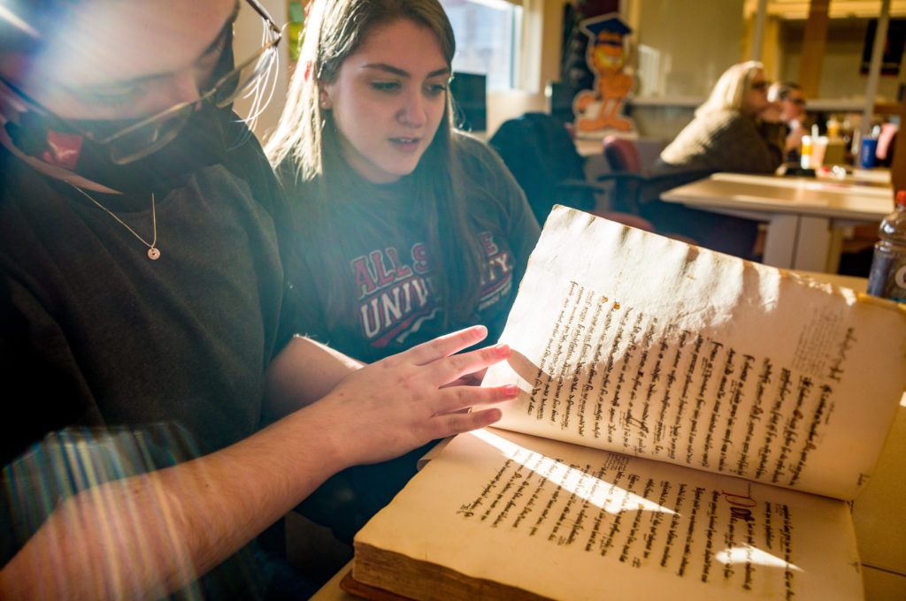 EMDD Year Two Pitch Nite, featuring a 1488 copy of Artistotle's Ethics illuminated in Latin, loaned by the Remnant Trust.